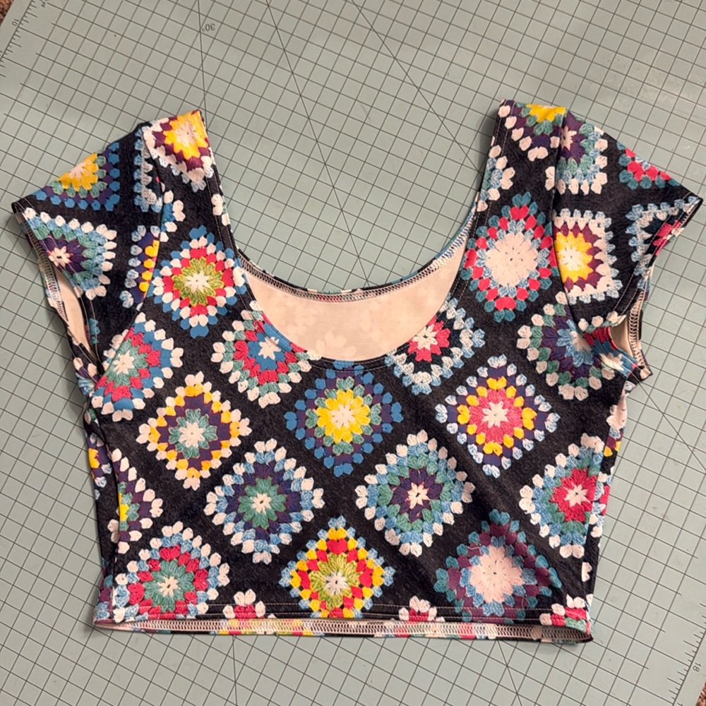 Blackmilk Granny Square Print Crop Top - GUC Medium Nana top
